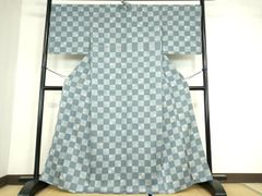 夏物・新品】絽 小紋 市松模様 桜柄 淡ブルー 正絹 夏着物 - メルカリ