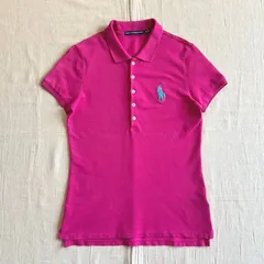00s　archive　アーカイブ古着　RALPH LAUREN SPORT　ラルフローレンスポーツ　半袖ポロシャツ　鹿の子コットン生地　ビッグポニー　胸元ロゴ刺繍　コンパクト　ピチTシルエット　5連ボタン　ビビッドピンク×ライトブルー　M　Y2K　平成ギャル