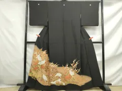 平和屋着物■豪華黒留袖　向かい鶴枝梅文　暈し染め　金彩　正絹　逸品　DABF4818qa