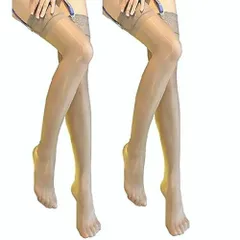 【送料無料】ガーターストッキング 光沢 【２足セット】ふともも丈 シリコン ストッパー付き 15デニール