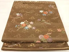 平和屋着物◎六通柄袋帯　唐織　枝花文　金糸　正絹　逸品　AABI5448yxのサムネイル