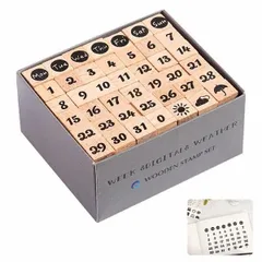 【送料無料】木製スタンプ 42個セット 数字＆曜日 デコスタンプ 天気 日常 ハンコ ボックス入り 手帳 印鑑 Diy