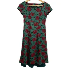 Sybilla(シビラ) ワンピース サイズM レディース - グリーン×レッド×ダークグリーン クルーネック/半袖/ひざ丈/刺繍/フラワー(花)