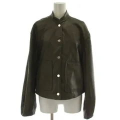 ザラ ZARA ライダース レザージャケット 上着 EURS カーキ 長袖 バンドカラー パッチポケット /GG