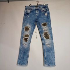 zara ザラ ウォッシュ転写プリントバギーデニムパンツ プリントデニム