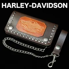 HARLEY DAVIDSON レザートラッカーウォレット ミドルサイズ ハーレーダビッドソン ベルトループ/ウォレットチェーン付き 財布 スタッズ レザーパッチのサムネイル