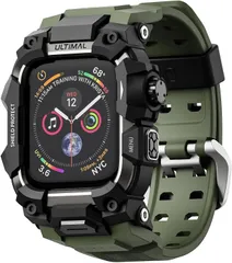 Apple Watch SE (第3世代/第2世代) / SE / Series 6 / 5 / 4 (44mm) 用 ULTIMAL バンド TPU 耐衝撃性 高耐久性 通気性 簡単取り付け スポーツ アウトドア アーミーグリーン ブラック