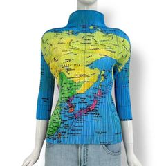 極美品】【希少】プリーツプリーズ イッセイミヤケ 世界地図 七分袖