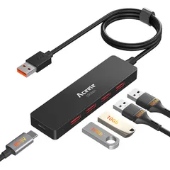 Aceele USB ハブ10Gbps 4ポート拡張 3.2 Gen 2 ハブ120cmケーブル付き 4xUSB-A ポートとType-c電源ポート付きUSB A to USB 3.2 変換アダプタ、MacBook Pro、iMac、iPad Pro ...