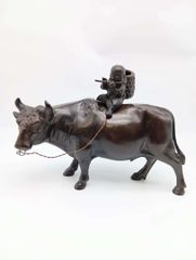立牛童子 笛吹童子 騎牛帰家 和風置物 金属工芸 昭和レトロ