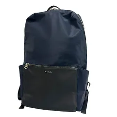 ポールスミス PAUL SMITH マルチストライプ レザー ナイロン バックパック リュック 紺 黒 ネイビー ブラック ブランド古着ベクトル 中古●▲260221