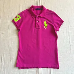 00s　archive　アーカイブ古着　Ralph Lauren　ラルフローレン　半袖ポロシャツ　鹿の子コットン生地　ビッグポニー　胸元ロゴ刺繍　コンパクト　ピチTシルエット　ビビッドピンク×ネオンイエロー　袖#3 ナンバリング　S　Y2K　平成ギャルswag