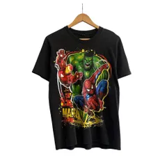00s~ タグ欠損 アメコミTシャツ MARVELシリーズ スパイダーマン ハルク アイアンマン 黒 ブラック NO.T439