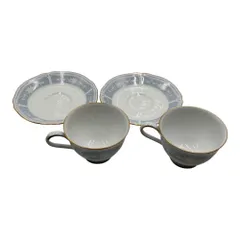 ■Noritake レースウッドゴールド ノリタケ カップ ソーサー 2客 セット 花柄 ブルー 金彩 洋食器 ティーカップ ペア2510996,2510996