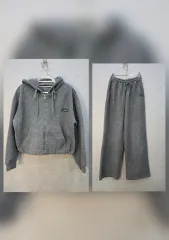 LAP セット) 厚手 タオル 刺繍 ロゴ フードジップアップ & ワイド パンツ セットアップ
