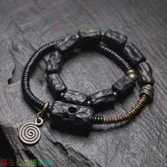 人気ギフト 手彫り黒檀の2連ブレスレット シンプルヴィンテージ風 男女兼用 手作り ハンドメイド アクセサリー プレゼント おしゃれ 誕生日 ギフト 数量限定  SGP027