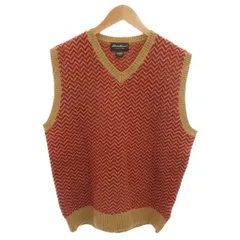 エディーバウアー EDDIE BAUER 美品 ニット セーター ウール M 赤 レッド ヘリンボーン柄 Vネック ノースリーブ /SJ ■GY59