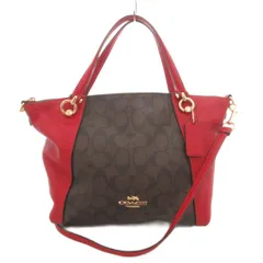 コーチ COACH C6230 ケイシー サッチェル シグネチャー ハンドバッグ ショルダー 2WAY 斜め掛け ロゴ PVC レザー 茶 ブラウン 赤 レッド /GV