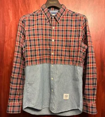 MADE IN JAPAN製 MISTERGENTLEMAN チェック柄×ダンガリー ドッキング長袖ボタンダウンシャツ マルチカラー×ライトインディゴ Sサイズのサムネイル