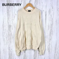 古着 BURBERRY GOLF バーバリーゴルフ ビッグロゴ刺繡 チェック コットンニット ロングスリーブ セーター メンズ 長袖 トップス