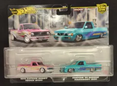 MATTEL HOTWHEELS PREMIUM 2-Pack 1975 DATSUN SUNNY TRUCK(B120)/CUSTOM`93 NISSAN HARDBODY(D21) HRR78のサムネイル