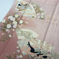 美品】正絹 友禅 訪問着 袷 茜色 菊 金彩 ぼかし 染め分け フォーマル