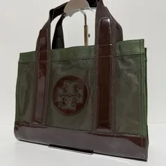 Tory Burch トリーバーチ エラ トートバッグ ナイロン エナメル カーキ ブラウン A4収納可 B448