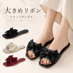 [와인 레드] 샌들 여성 리본 나비 매듭 여름 스퀘어 투 플랫 구두창 걷기 쉬운 아프지 않는다 신기 쉬운 비치 샌들 슬리퍼 한국풍 리조트 CH99HJXC-001