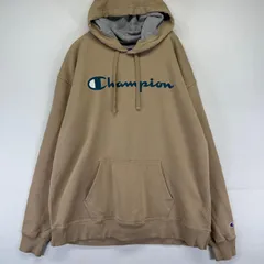 古着 チャンピオン Champion パーカー プルオーバー フーディー スウェット ロゴプリント 2XL  ベージュ系 メンズ