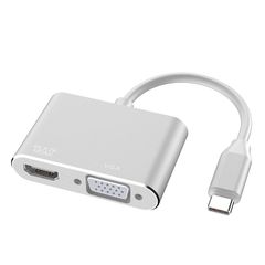SZJUNXIAO USB Type C to HDMI VGA Conversion Adapter, USB-C to HDMI VGA 2-in-1 Hub Converter Adapter, 4K Resolution Simultaneous Output, USB 3.1 High-Speed ​​Transfer, Compatible with MacBook/MacBook Air 1...