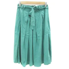 ザラ ベーシック ZARA BASIC フレアスカート ミモレ丈 リボン XS グリーン 緑 /YM1