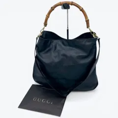 【真贋鑑定済み】GUCCI グッチ バンブーハンドル 2way レザー ワンショルダーバッグ ブラック 黒 本革 ホーボーバッグ A4収納可能 レディース オールドグッチ 正規品のサムネイル