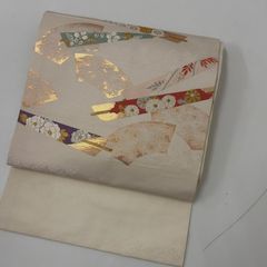 名古屋帯 正絹 西陣織 唐織 オフホワイト 中古 カジュアル 【mm581