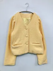 ノーカラージャケット イエロー ツイード 無地 ショート丈