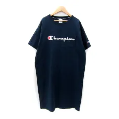 チャンピオン CHAMPION ワンピース ミモレ丈 半袖 ラウンドネック ロゴプリント F 紺 ネイビー /SY45