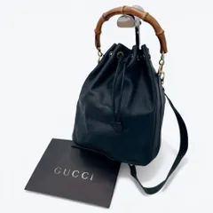 【真贋鑑定済み】GUCCI グッチ バンブーハンドル レザー 巾着バッグ 2way ブラック 黒 本革 ハンドバッグ ショルダーバッグ レディース オールドグッチ 正規品のサムネイル