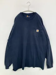 Carhartt カーハート Tシャツ/カットソー XL ネイビー 無地 ワンポイント ブランドロゴ ロング丈 クルーネック(丸首) 長袖
