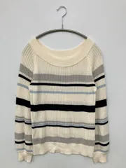 CECIL McBEE セシルマクビー ニット/セーター M アイボリー コットン ニット ボーダー柄 ミドル丈 長袖 ボートネック