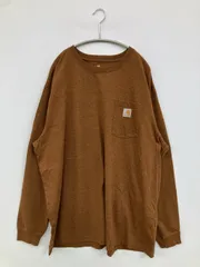 Carhartt カーハート Tシャツ/カットソー 2XL ブラウン 無地 ワンポイント ブランドロゴ ミドル丈 長袖 クルーネック(丸首)