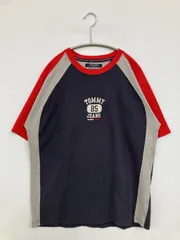 TOMMY JEANS トミージーンズ Tシャツ/カットソー M ネイビー 無地 前面プリント ブランドロゴ ミドル丈 半袖 クルーネック(丸首)