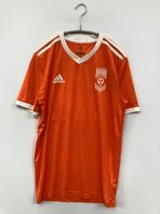 adidas アディダス Tシャツ/カットソー S オレンジ バックプリント ワンポイント ブランドロゴ ミドル丈 半袖 Vネック