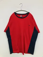 TOMMY JEANS トミージーンズ Tシャツ/カットソー XL レッド 無地 ワンポイント ブランドロゴ ミドル丈 半袖 クルーネック(丸首)