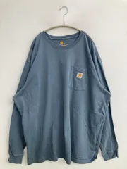Carhartt カーハート Tシャツ/カットソー 2XL ブルー 無地 ワンポイント ブランドロゴ 長袖 ミドル丈 クルーネック(丸首)