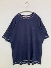 TOMMY JEANS トミージーンズ Tシャツ/カットソー L ネイビー 無地 ワンポイント ブランドロゴ ミドル丈 半袖 クルーネック(丸首)