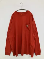 Carhartt カーハート Tシャツ/カットソー 2XL レッド 無地 ワンポイント ブランドロゴ ミドル丈 長袖 クルーネック(丸首)