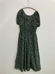 UNIQLO ユニクロ ワンピース L グリーン 花柄・ボタニカル柄 半袖 ミモレ・半端丈 フレア