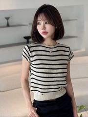 JENNE ジェンヌ くるみボタン　ボーダーサマーニットS カーディガン風サマーボーダーニット｜JENNE(ジェンヌ)公式通販：パリ