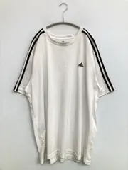 adidas アディダス Tシャツ/カットソー 6XO ホワイト 無地 ワンポイント ブランドロゴ ライン柄 ミドル丈 半袖 クルーネック(丸首)
