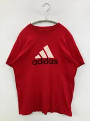 adidas アディダス Tシャツ/カットソー L レッド 前面プリント ブランドロゴ ミドル丈 半袖 クルーネック(丸首)