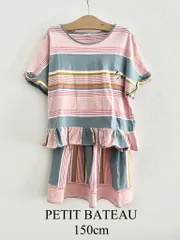 PETIT BATEAU　プチバトー　150cm　セットもの　女の子用　ピンク系　綿100%　半袖　スカート　ボーダー　かわいい　上下セット　ガールズ　女児　キッズ　子供服　送料込み　3408147のサムネイル